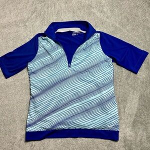 Women Nike Golf Blue and White Striped Polo Shirt